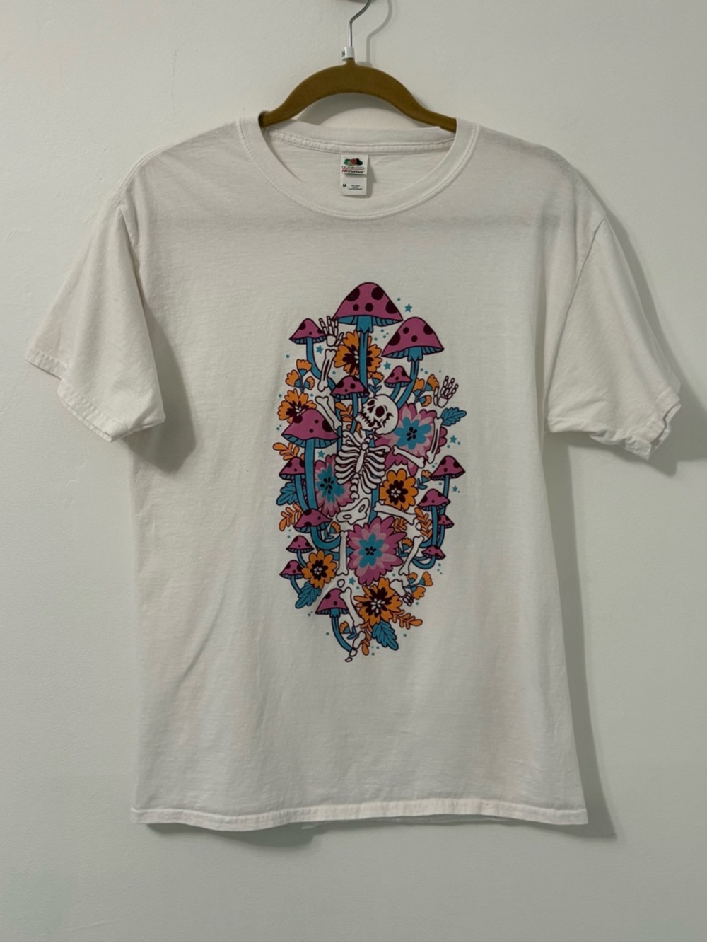 Skeleton Mushroom Flower 100% Cotton T-Shirt Sz M